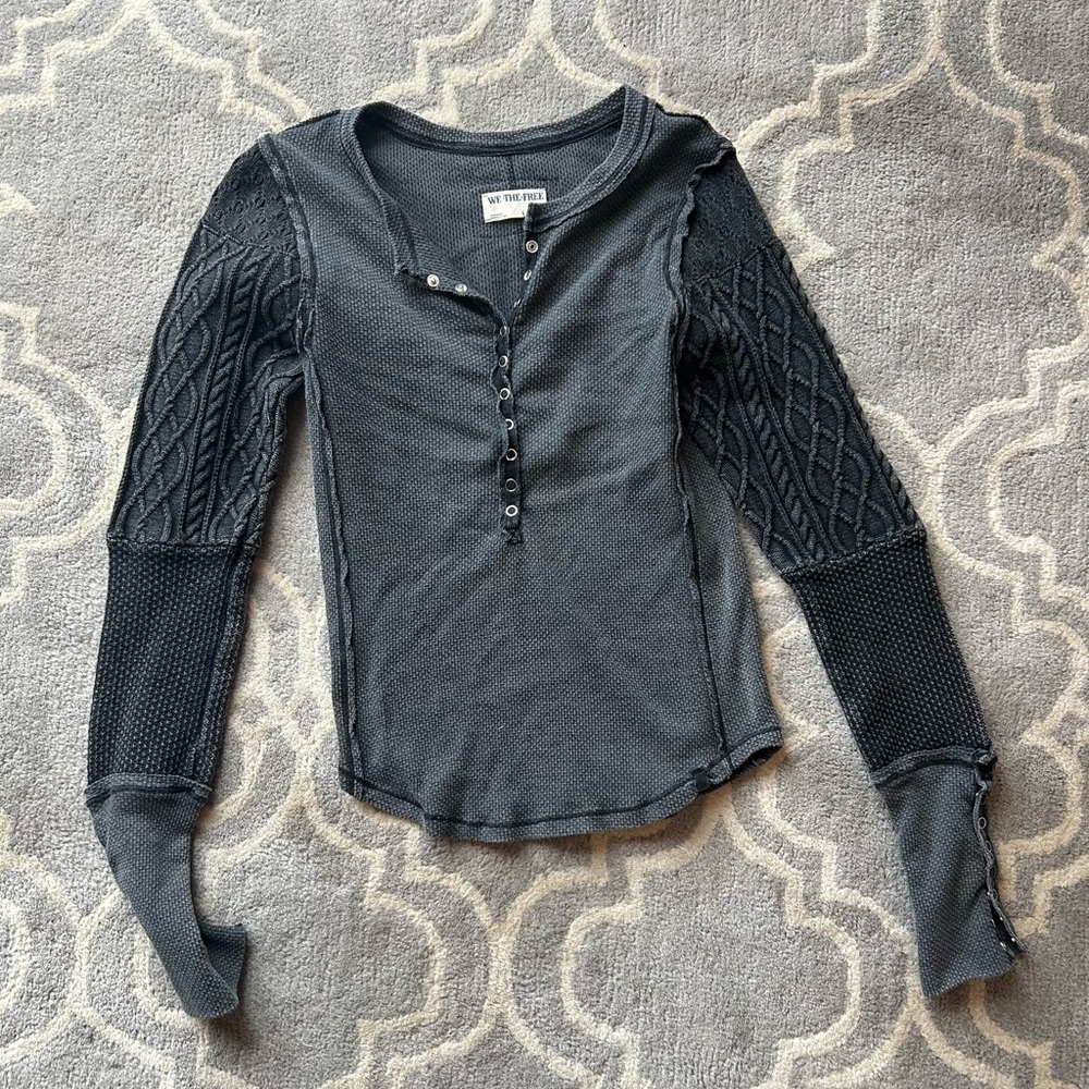 We The Free Women's Long Sleeve Henley Top in Charcoal Gray